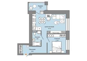 1-к квартира, вторичка, 45м2, 1/8 этаж