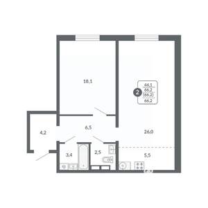 2-к квартира, вторичка, 66м2, 6/17 этаж