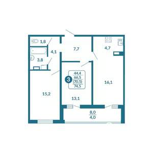 3-к квартира, вторичка, 71м2, 17/17 этаж