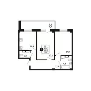 2-к квартира, вторичка, 66м2, 13/18 этаж
