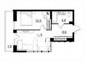 1-к квартира, строящийся дом, 39м2, 3/11 этаж