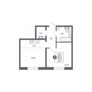 2-к квартира, вторичка, 39м2, 8/17 этаж