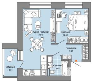 2-к квартира, вторичка, 44м2, 6/6 этаж