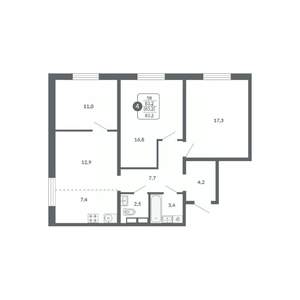 4-к квартира, вторичка, 83м2, 11/17 этаж