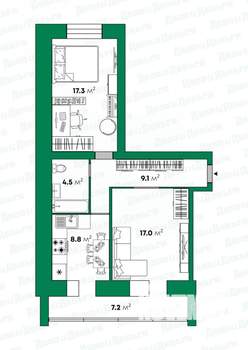 2-к квартира, вторичка, 57м2, 9/10 этаж