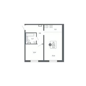 2-к квартира, вторичка, 53м2, 5/17 этаж