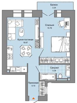 2-к квартира, вторичка, 46м2, 3/8 этаж