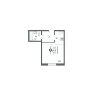 1-к квартира, вторичка, 28м2, 12/17 этаж