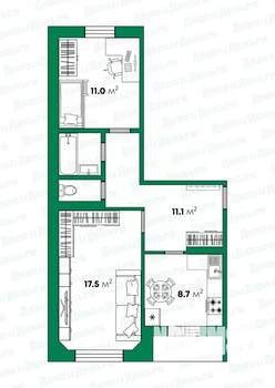 2-к квартира, вторичка, 53м2, 1/5 этаж