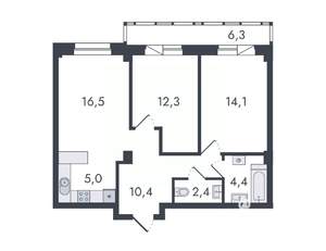 3-к квартира, вторичка, 71м2, 1/16 этаж