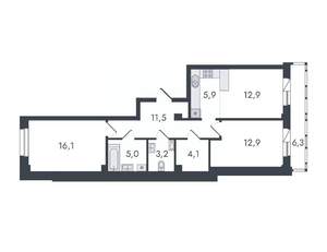 3-к квартира, вторичка, 78м2, 7/16 этаж