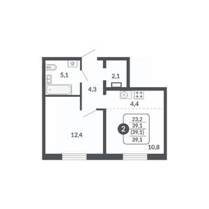 2-к квартира, вторичка, 39м2, 10/17 этаж