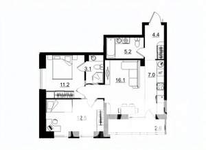 3-к квартира, строящийся дом, 62м2, 5/11 этаж