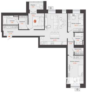 3-к квартира, вторичка, 94м2, 2/12 этаж