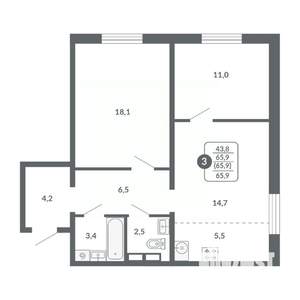 3-к квартира, вторичка, 66м2, 4/17 этаж
