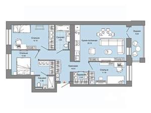 3-к квартира, строящийся дом, 86м2, 2/6 этаж
