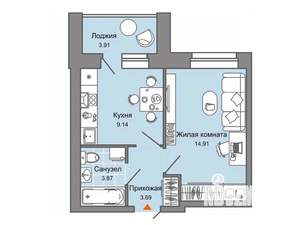 1-к квартира, строящийся дом, 34м2, 1/4 этаж