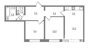 3-к квартира, вторичка, 59м2, 14/16 этаж
