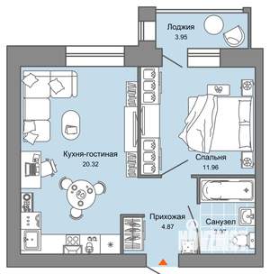 2-к квартира, вторичка, 43м2, 6/9 этаж