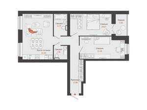 2-к квартира, строящийся дом, 75м2, 8/8 этаж