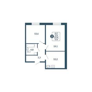 2-к квартира, вторичка, 57м2, 14/17 этаж