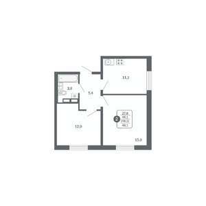 2-к квартира, вторичка, 48м2, 3/17 этаж