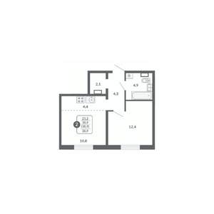 2-к квартира, вторичка, 39м2, 14/17 этаж