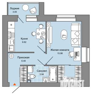 1-к квартира, вторичка, 38м2, 3/8 этаж