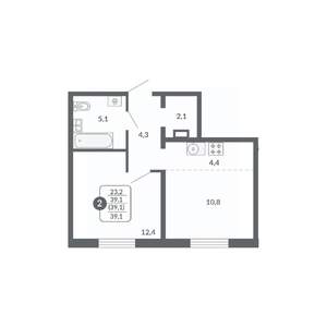 2-к квартира, вторичка, 39м2, 5/17 этаж