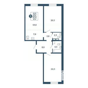 3-к квартира, вторичка, 87м2, 6/17 этаж