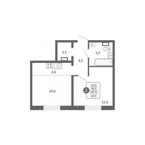 2-к квартира, вторичка, 39м2, 3/17 этаж