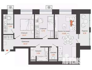 2-к квартира, вторичка, 65м2, 4/9 этаж