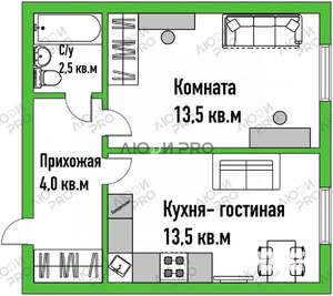1-к квартира, вторичка, 43м2, 6/9 этаж