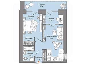 1-к квартира, вторичка, 44м2, 3/8 этаж