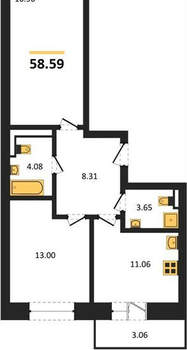 2-к квартира, вторичка, 59м2, 6/8 этаж