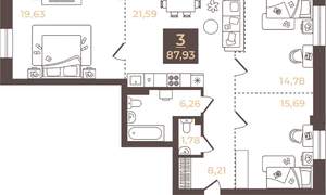 3-к квартира, вторичка, 88м2, 1/4 этаж
