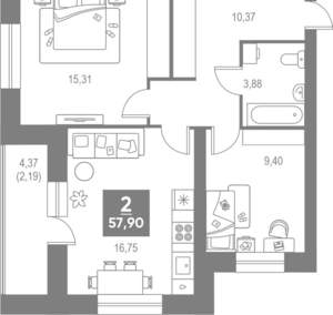 2-к квартира, вторичка, 58м2, 3/4 этаж
