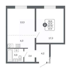 2-к квартира, вторичка, 48м2, 2/17 этаж