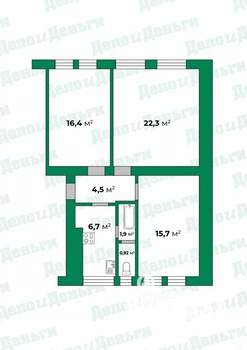 3-к квартира, вторичка, 69м2, 4/4 этаж