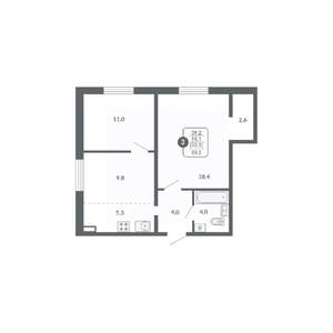 3-к квартира, вторичка, 55м2, 3/17 этаж