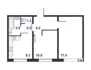 2-к квартира, вторичка, 52м2, 13/16 этаж