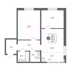 3-к квартира, вторичка, 66м2, 2/17 этаж