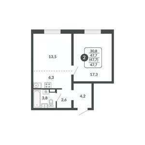 2-к квартира, вторичка, 48м2, 7/17 этаж