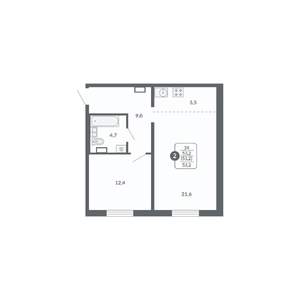 2-к квартира, вторичка, 53м2, 13/17 этаж