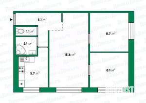 3-к квартира, вторичка, 46м2, 1/5 этаж