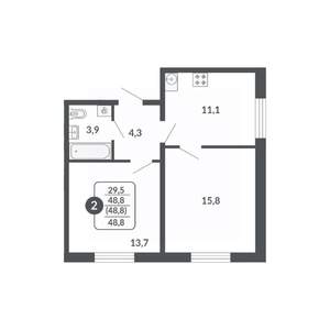 2-к квартира, вторичка, 49м2, 3/17 этаж