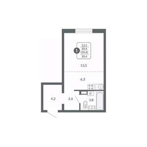 Студия квартира, вторичка, 30м2, 11/17 этаж