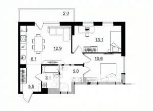 3-к квартира, строящийся дом, 61м2, 10/11 этаж