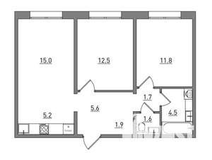 3-к квартира, вторичка, 60м2, 1/16 этаж