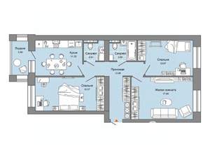 3-к квартира, строящийся дом, 79м2, 5/7 этаж